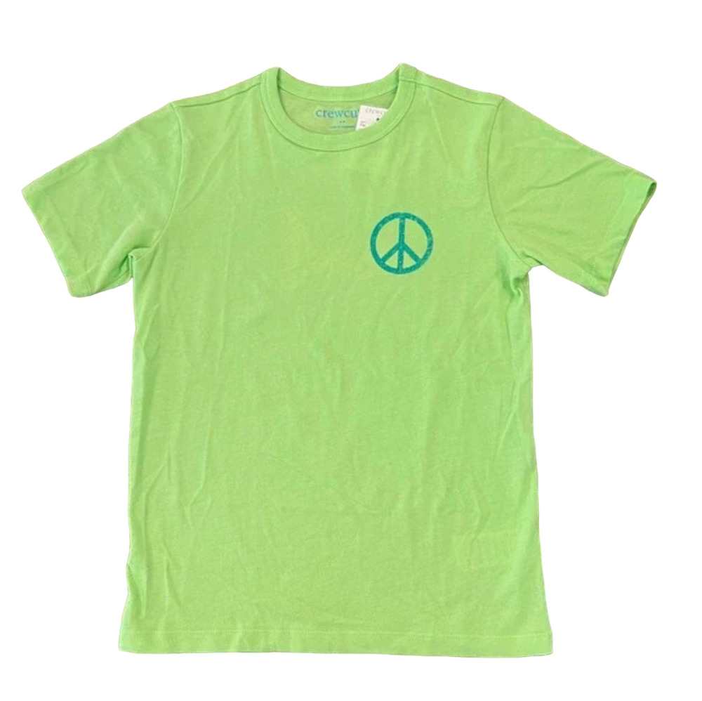 NWT J. Crew Boy's Heather Neon Aloe Green w/Turquoise Peace Tee